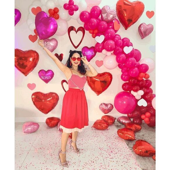 💗 Barbie Pink Cute Heart Shaped Crop Top Pearls Trim NEW WITH TAGS - Picture 10 of 16